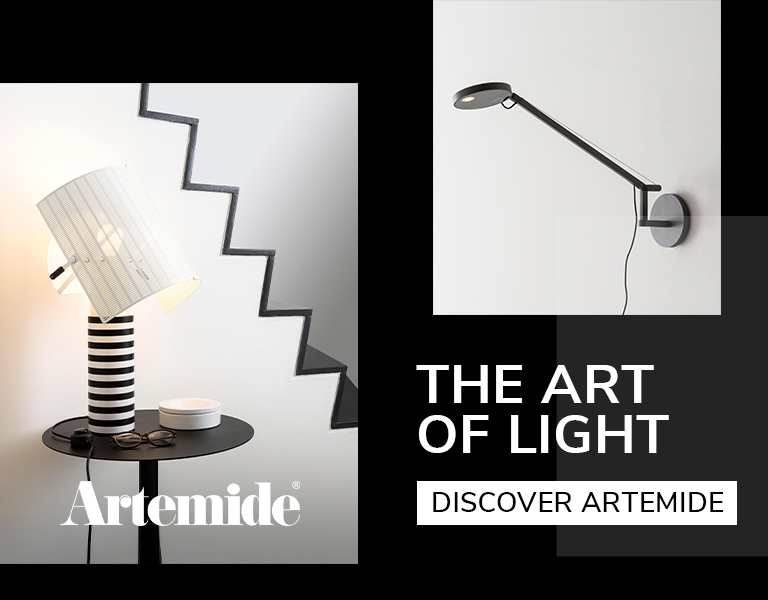 Discover artemide Contemporary Artemide lamps including a striped table lamp and a slim wall-mounted light, highlighting modern artistic lighting design.