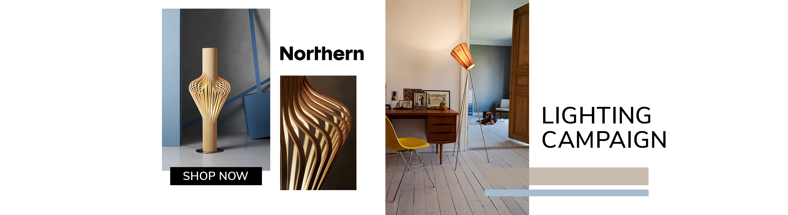 Wooden floor lamp in warm lighten interior
